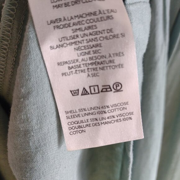 Anthropologie Liza Smocked Puff Sleeve Top L NEW Soft Green Relaxed Linen Blouse - Picture 8 of 9